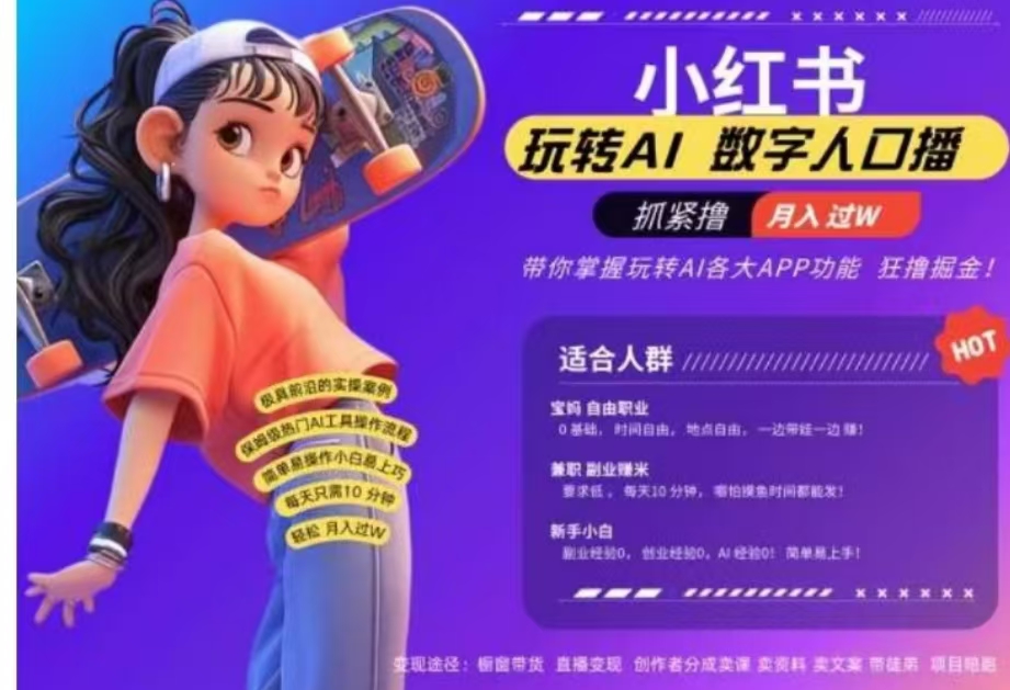 小红书数字人暴力起号，AI改写文案，流量火爆月入破W轻松拿捏，再也不用费劲录口播去创吧-网创项目资源站-副业项目-创业项目-搞钱项目去创吧