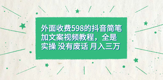 外面收费598抖音简笔加文案教程，全是实操 没有废话 月入三万（教程+资料）去创吧-网创项目资源站-副业项目-创业项目-搞钱项目去创吧