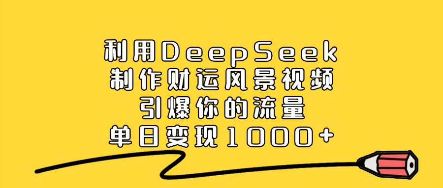 利用DeepSeek制作财运风景视频，引爆流量，单日变现1000+去创吧-网创项目资源站-副业项目-创业项目-搞钱项目去创吧