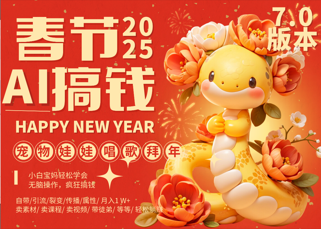 AI春节搞钱7.0升级版 蝴蝶号超火爆萌宠唱歌拜年  AI一键制作 批量出内容   春节做轻松躺赚 每日轻松十分钟  月赚米1W+  抓紧冲！可做视频 可卖素材只带小白和宝妈！去创吧-网创项目资源站-副业项目-创业项目-搞钱项目去创吧