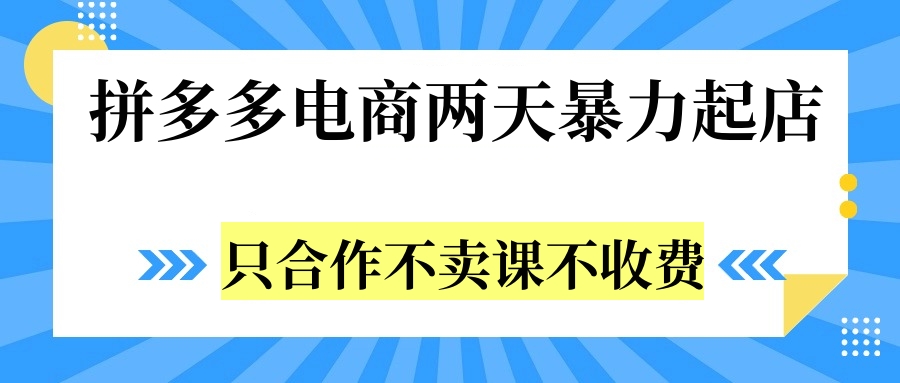 拼多多两天暴力起店，只合作不卖课不收费去创吧-网创项目资源站-副业项目-创业项目-搞钱项目去创吧