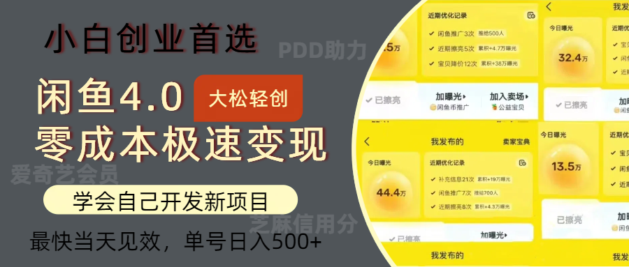 闲鱼0成本极速变现项目，多种变现方式，单号日入500+最新玩法去创吧-网创项目资源站-副业项目-创业项目-搞钱项目去创吧