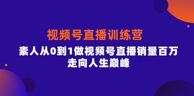 视频号直播训练营，素人从0到1做视频号直播销量百万，走向人生巅峰去创吧-网创项目资源站-副业项目-创业项目-搞钱项目去创吧