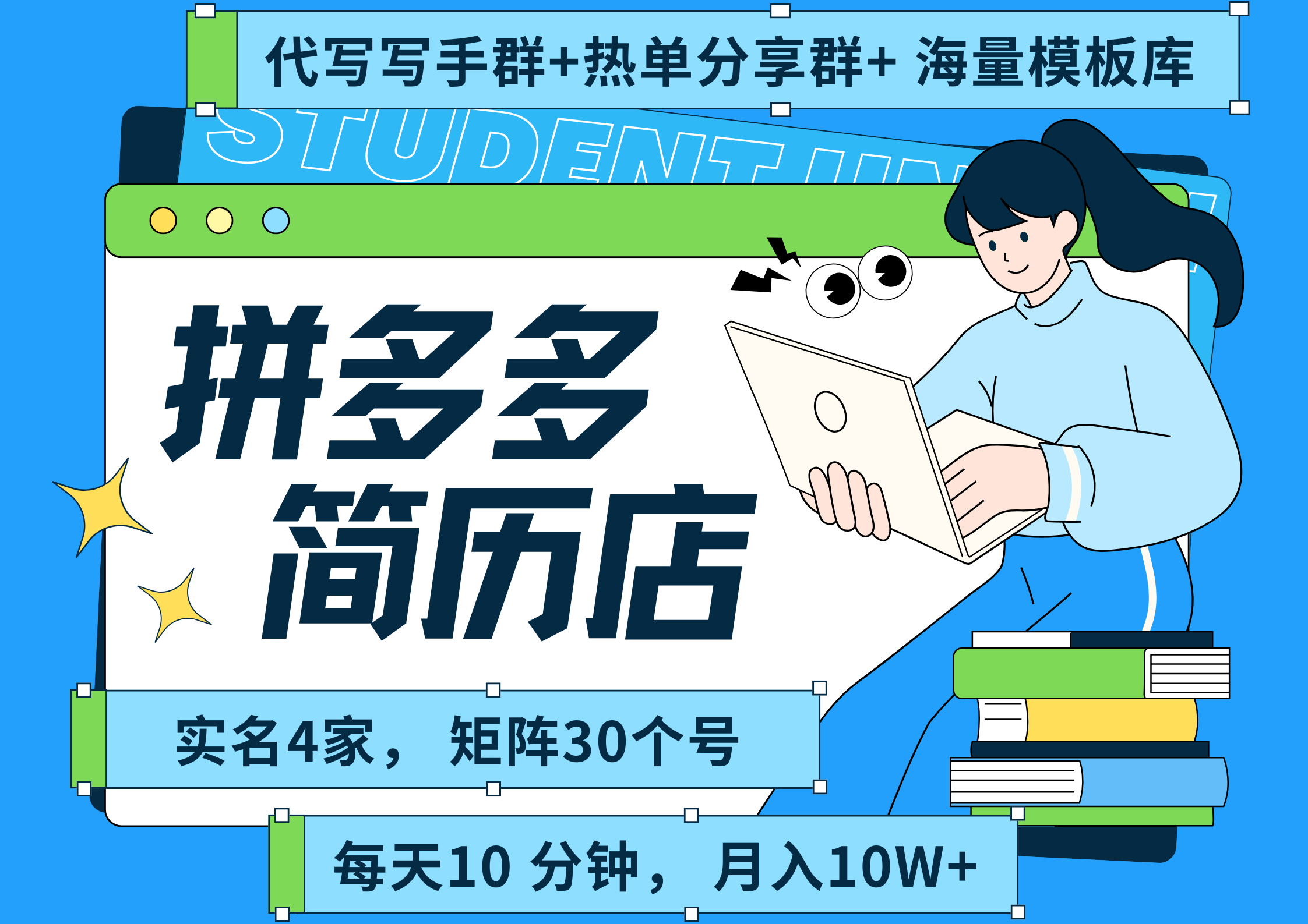 拼多多 虚拟资料 简历 海报代写 全SOP流程 毫无保留分享（含后端资料以及代写渠道）每天十分钟 每人实名四个店  矩阵30个账号  轻轻松松 月入10W去创吧-网创项目资源站-副业项目-创业项目-搞钱项目去创吧