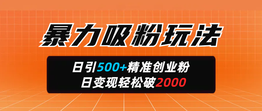 暴力吸粉玩法，日引500+精准创业粉，日变现轻松破2000去创吧-网创项目资源站-副业项目-创业项目-搞钱项目去创吧