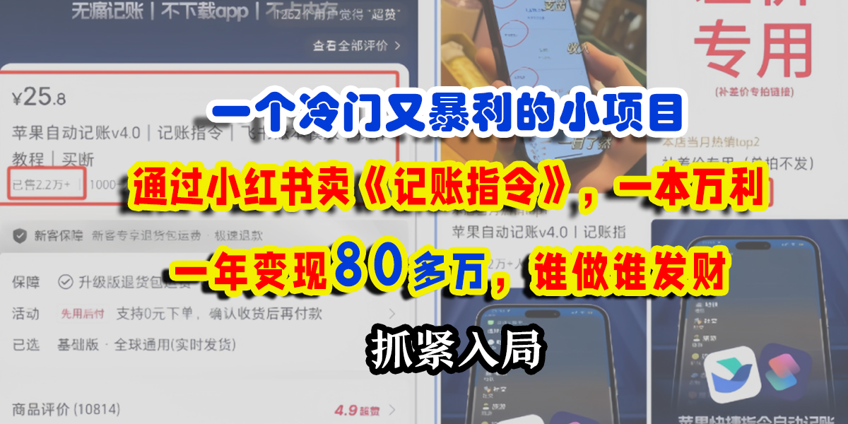 一个冷门又暴利的小项目，通过小红书卖《记账指令》，一本万利，一年变现80多万，谁做谁发财去创吧-网创项目资源站-副业项目-创业项目-搞钱项目去创吧