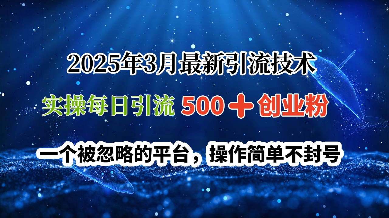 2025年3月最新引流技术,实操每日引流500➕创业粉,一个被忽略的平台,操作简单不封号去创吧-网创项目资源站-副业项目-创业项目-搞钱项目去创吧