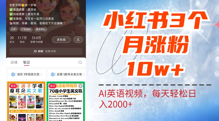 小红书三个月涨粉10W!AI英语视频0成本制作,每天轻松日入2000+去创吧-网创项目资源站-副业项目-创业项目-搞钱项目去创吧