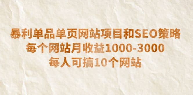 暴利单品单页网站项目和SEO策略 每个网站月收益1000-3000 每人可搞10个去创吧-网创项目资源站-副业项目-创业项目-搞钱项目去创吧