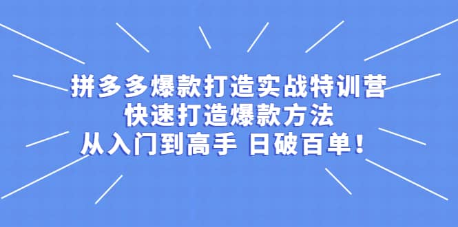 拼多多爆款打造实战特训营：快速打造爆款方法，从入门到高手 日破百单去创吧-网创项目资源站-副业项目-创业项目-搞钱项目去创吧