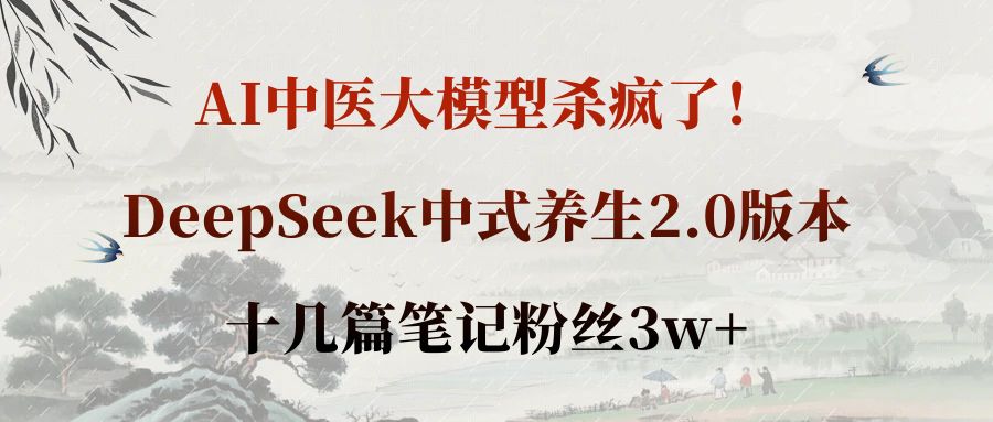 AI中医大模型杀疯了！DeepSeek中式养生2.0版本，十几篇笔记粉丝3w+去创吧-网创项目资源站-副业项目-创业项目-搞钱项目去创吧