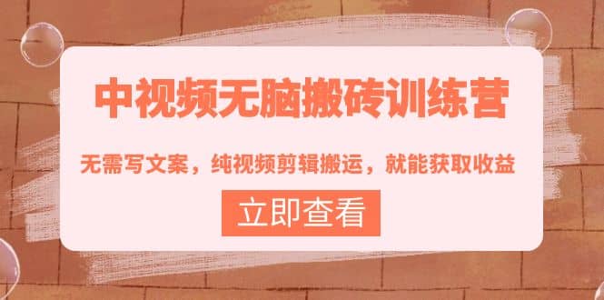 中视频无脑搬砖训练营:无需写文案,纯视频剪辑搬运,就能获取收益去创吧-网创项目资源站-副业项目-创业项目-搞钱项目去创吧