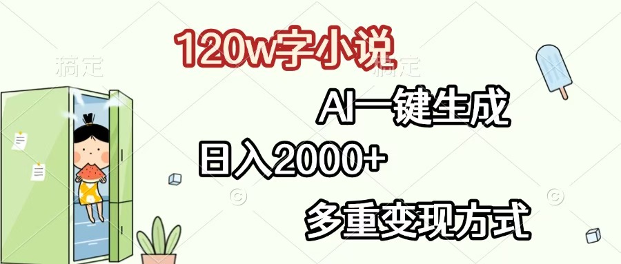 120w字小说，AI一键生成，日入2000+，多重变现方式去创吧-网创项目资源站-副业项目-创业项目-搞钱项目去创吧