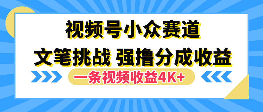 视频号小众赛道，文笔挑战，一条视频收益4K+去创吧-网创项目资源站-副业项目-创业项目-搞钱项目去创吧