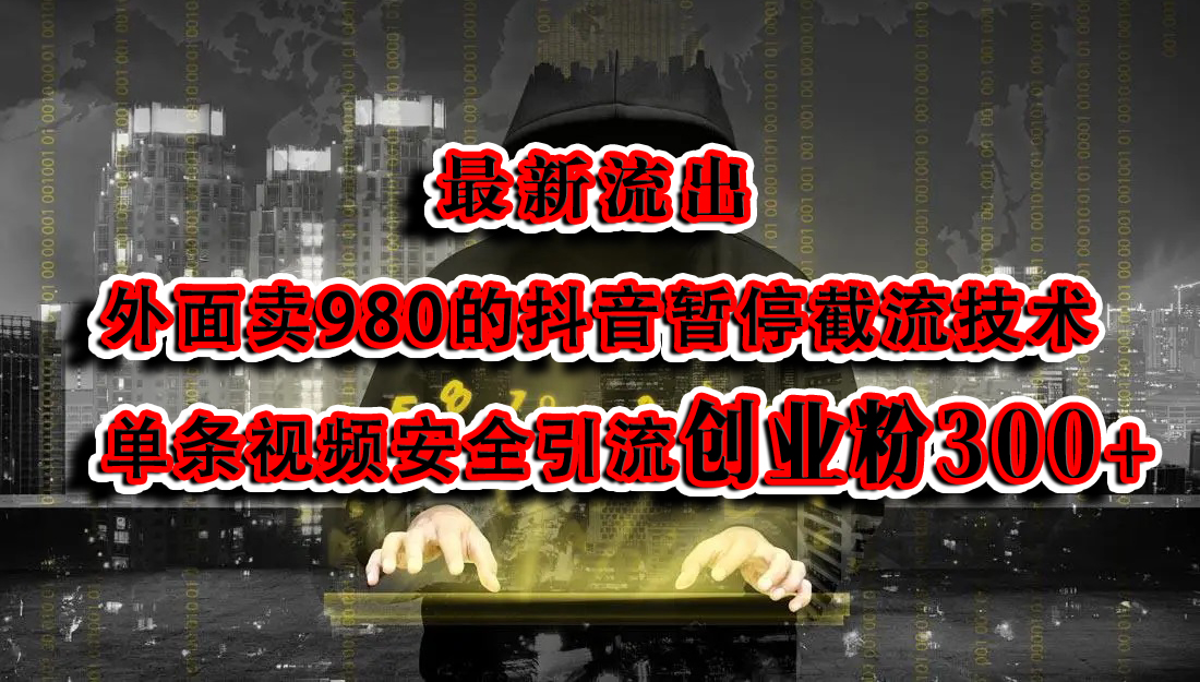 最新流出：外面卖980的抖音暂停截流技术单条视频安全引流创业粉300+去创吧-网创项目资源站-副业项目-创业项目-搞钱项目去创吧