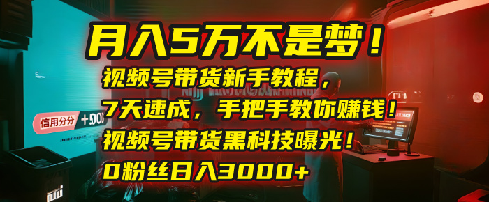 月入5万不是梦！视频号带货新手教程，7天速成，手把手教你赚钱！视频号带货黑科技曝光！0粉丝日入3000+去创吧-网创项目资源站-副业项目-创业项目-搞钱项目去创吧