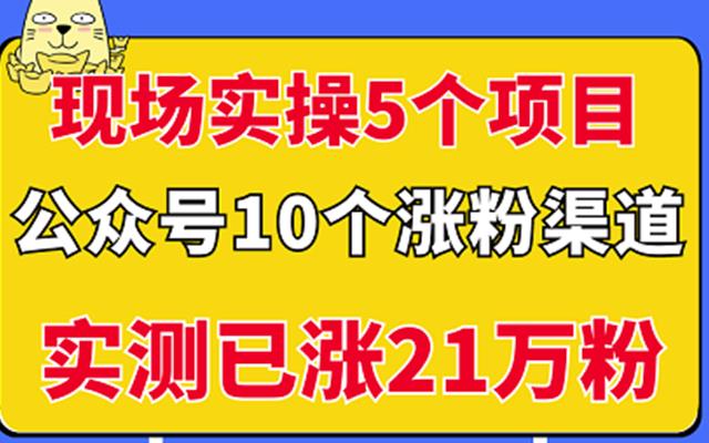 现场实操5个公众号项目，10个涨粉渠道，实测已涨21万粉！去创吧-网创项目资源站-副业项目-创业项目-搞钱项目去创吧