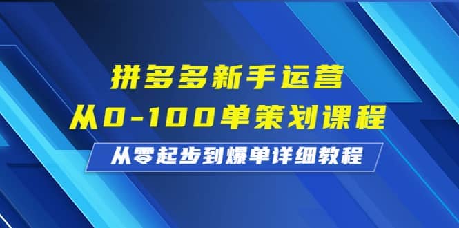 拼多多新手运营从0-100单策划课程,从零起步到爆单详细教程去创吧-网创项目资源站-副业项目-创业项目-搞钱项目去创吧