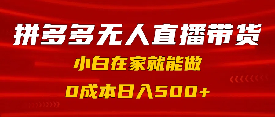 拼多多无人直播带货，小白在家就能做，0成本日入500+去创吧-网创项目资源站-副业项目-创业项目-搞钱项目去创吧