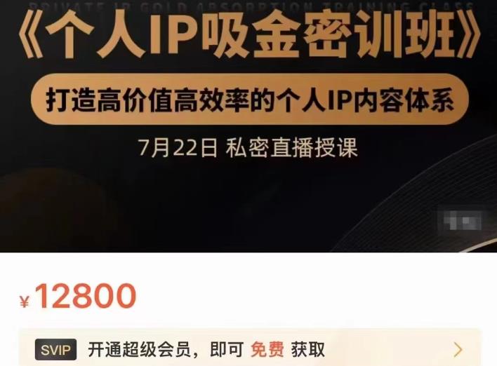 个人IP吸金密训班，打造高价值高效率的个人IP内容体系（价值12800元）去创吧-网创项目资源站-副业项目-创业项目-搞钱项目去创吧