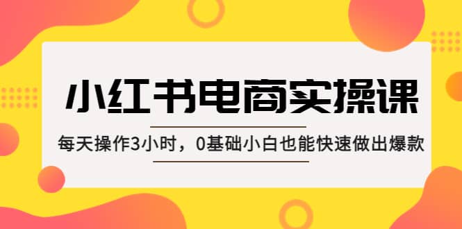 小红书·电商实操课：每天操作3小时，0基础小白也能快速做出爆款去创吧-网创项目资源站-副业项目-创业项目-搞钱项目去创吧