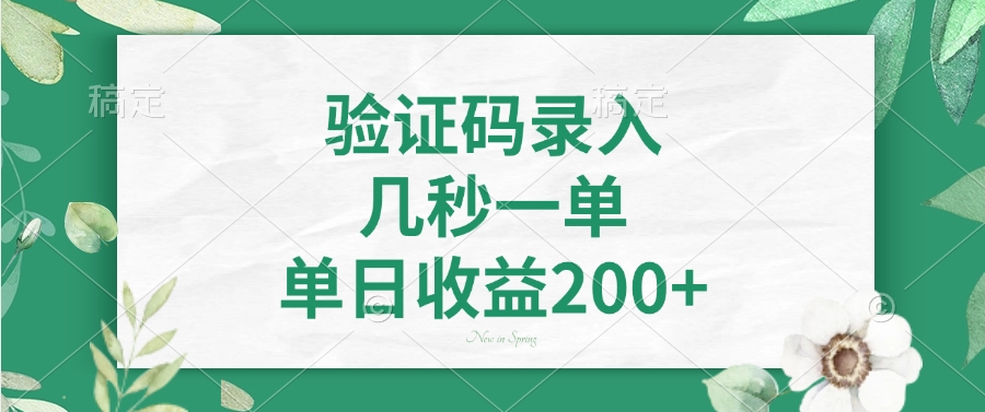 验证码录入，几秒一单，单日收益200+去创吧-网创项目资源站-副业项目-创业项目-搞钱项目去创吧