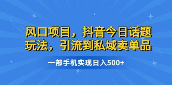 风口项目，抖音今日话题玩法，引流到私域卖单品，一部手机实现日入500+去创吧-网创项目资源站-副业项目-创业项目-搞钱项目去创吧