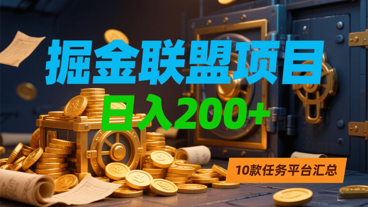 掘金联盟项目，日入200+，10款任务平台汇总去创吧-网创项目资源站-副业项目-创业项目-搞钱项目去创吧