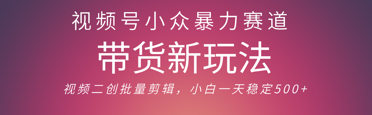 视频号小众暴力赛道，最新带货玩法 小白也能轻松日入500+ 保姆及教程去创吧-网创项目资源站-副业项目-创业项目-搞钱项目去创吧