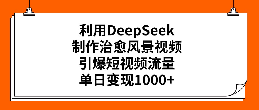 利用DeepSeek制作，治愈风景视频，引爆短视频流量，单日变现1000+去创吧-网创项目资源站-副业项目-创业项目-搞钱项目去创吧