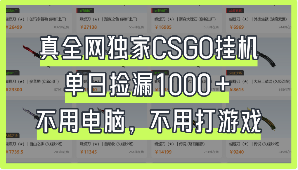 真全网独家CSGO挂机，单日捡漏1000+去创吧-网创项目资源站-副业项目-创业项目-搞钱项目去创吧