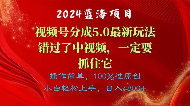 2024蓝海项目，视频号分成计划5.0最新玩法，错过了中视频，一定要抓住…去创吧-网创项目资源站-副业项目-创业项目-搞钱项目去创吧