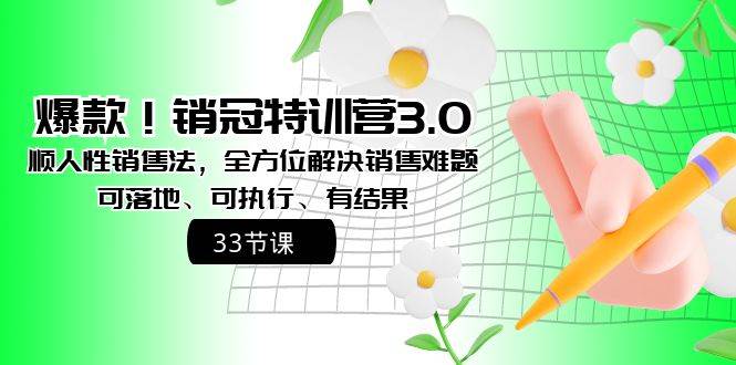 爆款！销冠特训营3.0之顺人性销售法，全方位解决销售难题、可落地、可执行、有结果去创吧-网创项目资源站-副业项目-创业项目-搞钱项目去创吧
