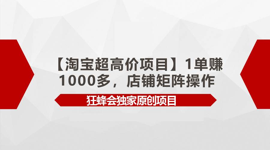【淘宝超高价项目】1单赚1000多，店铺矩阵操作去创吧-网创项目资源站-副业项目-创业项目-搞钱项目去创吧