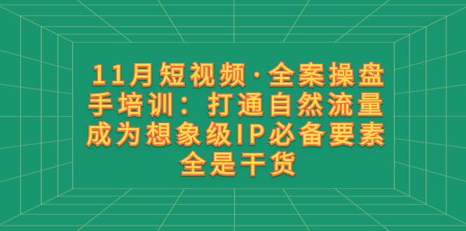 11月短视频·全案操盘手培训：打通自然流量 成为想象级IP必备要素 全是干货去创吧-网创项目资源站-副业项目-创业项目-搞钱项目去创吧