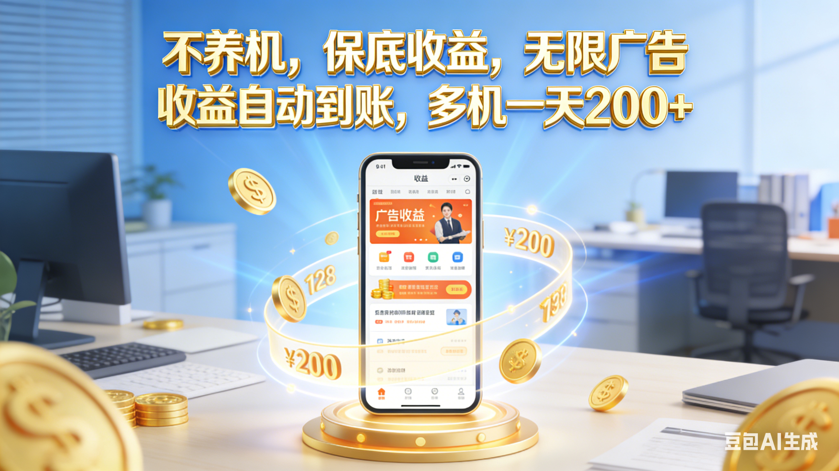 不养机，保底收益，无限广告，收益自动到账，多机一天200+去创吧-网创项目资源站-副业项目-创业项目-搞钱项目去创吧